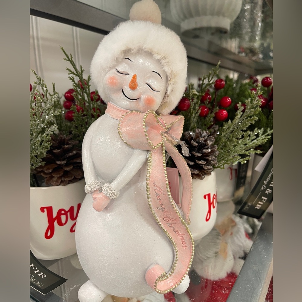 Pink Christmas Snowman with Pink Ribbons 🎀  Pink Bow Bella Lux NWT viral